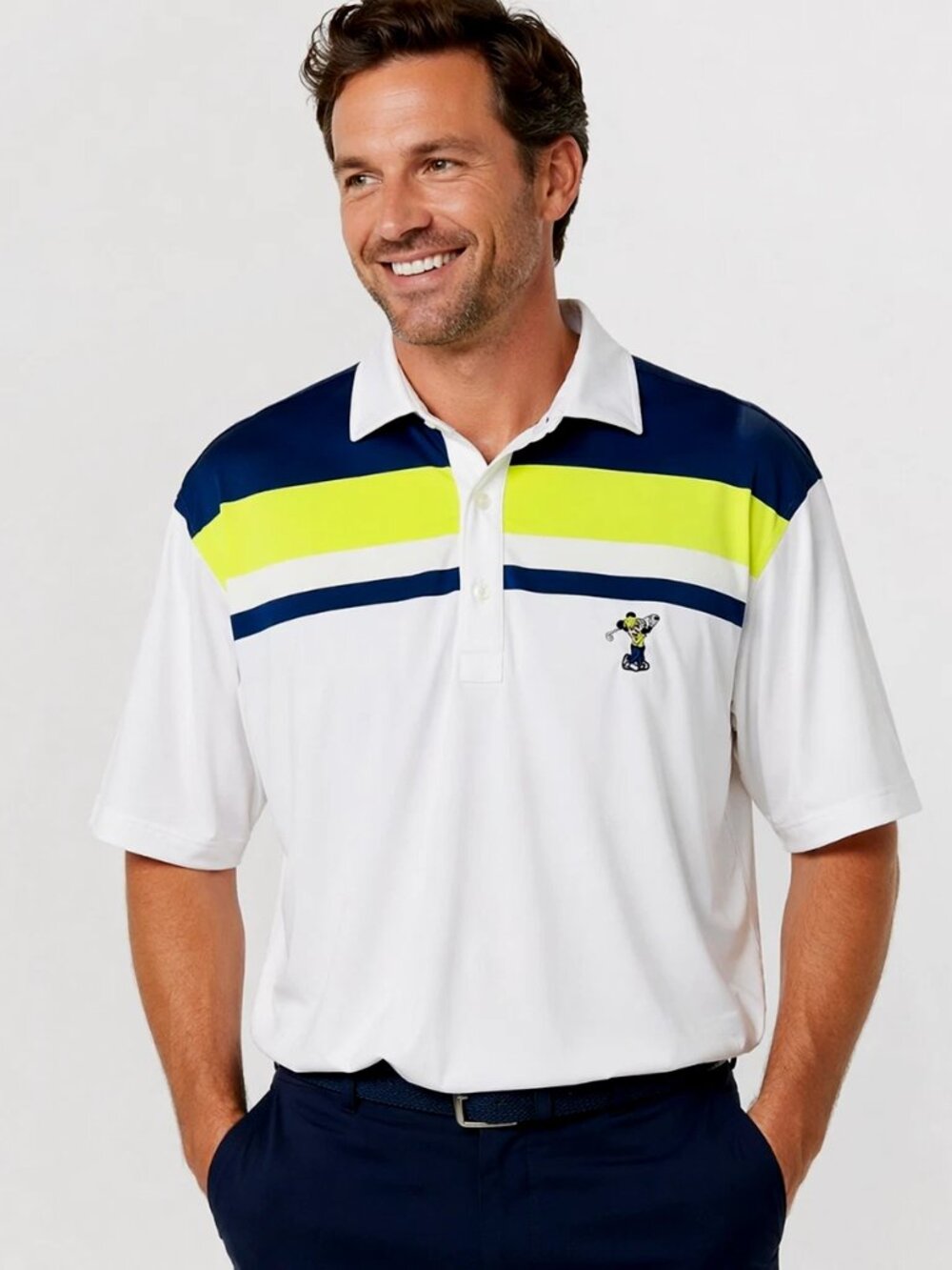 FootJoy × Disney Mickey Golf Polo L Performance Stretch Navy White Mickey Logo